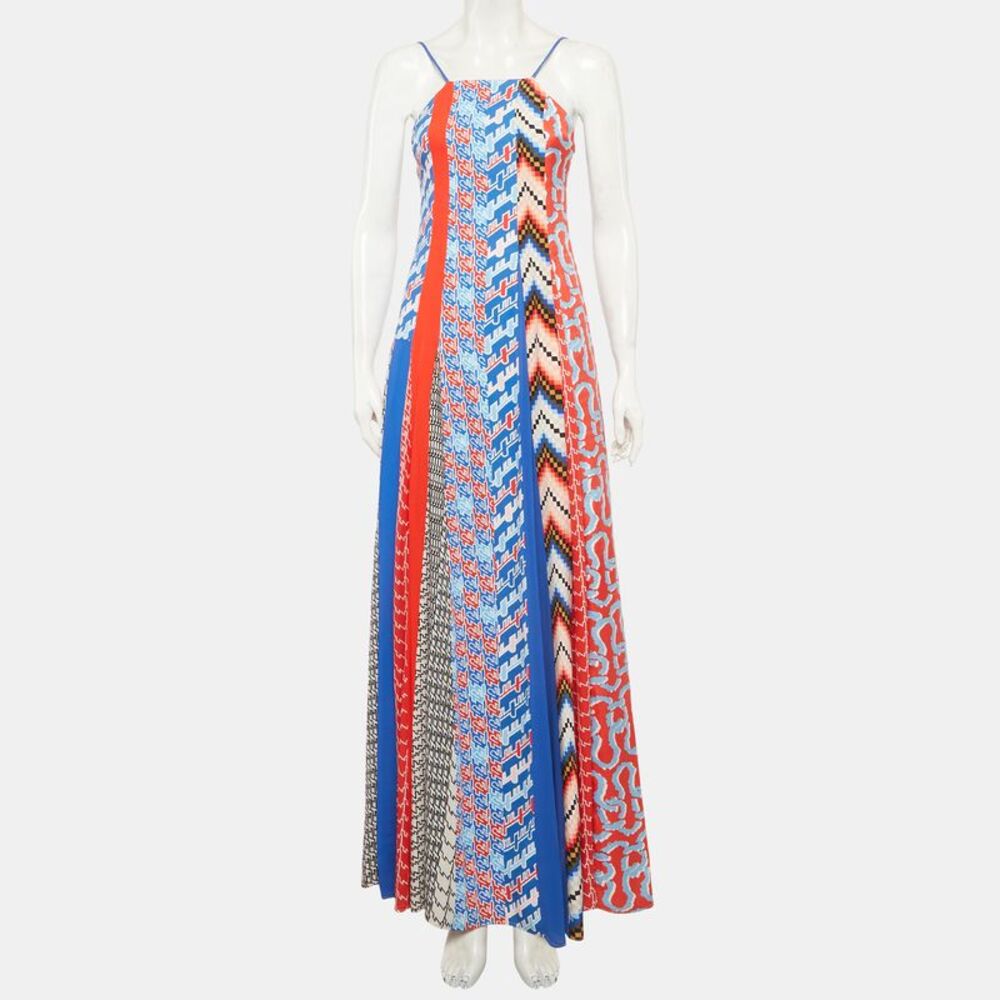 Kenzo Blue/red Printed Silk And Crepe Maxi Dress S - Picture 2 of 6
